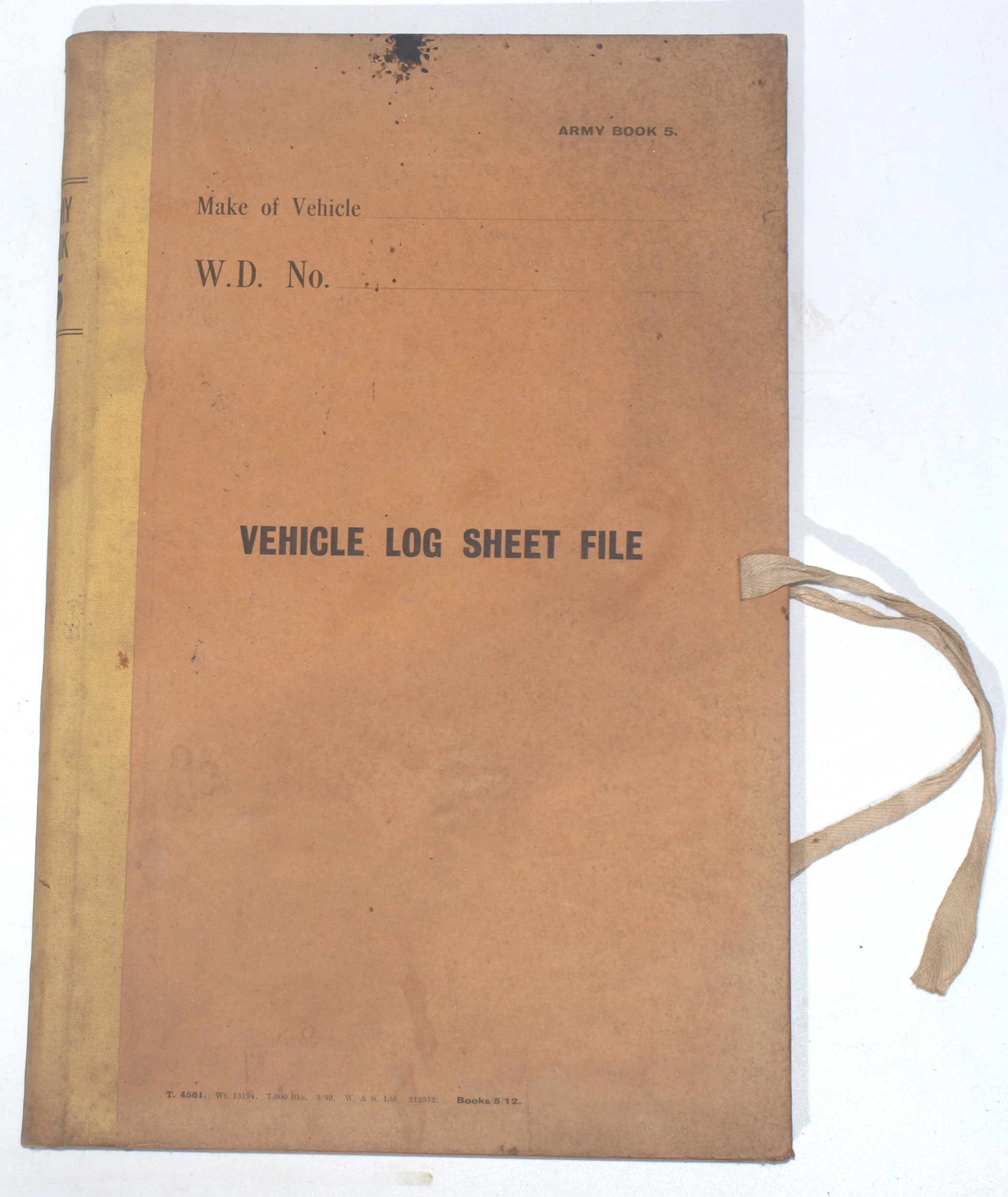 Very Rare AB5 Vehicle Log Sheet File dated 3/39